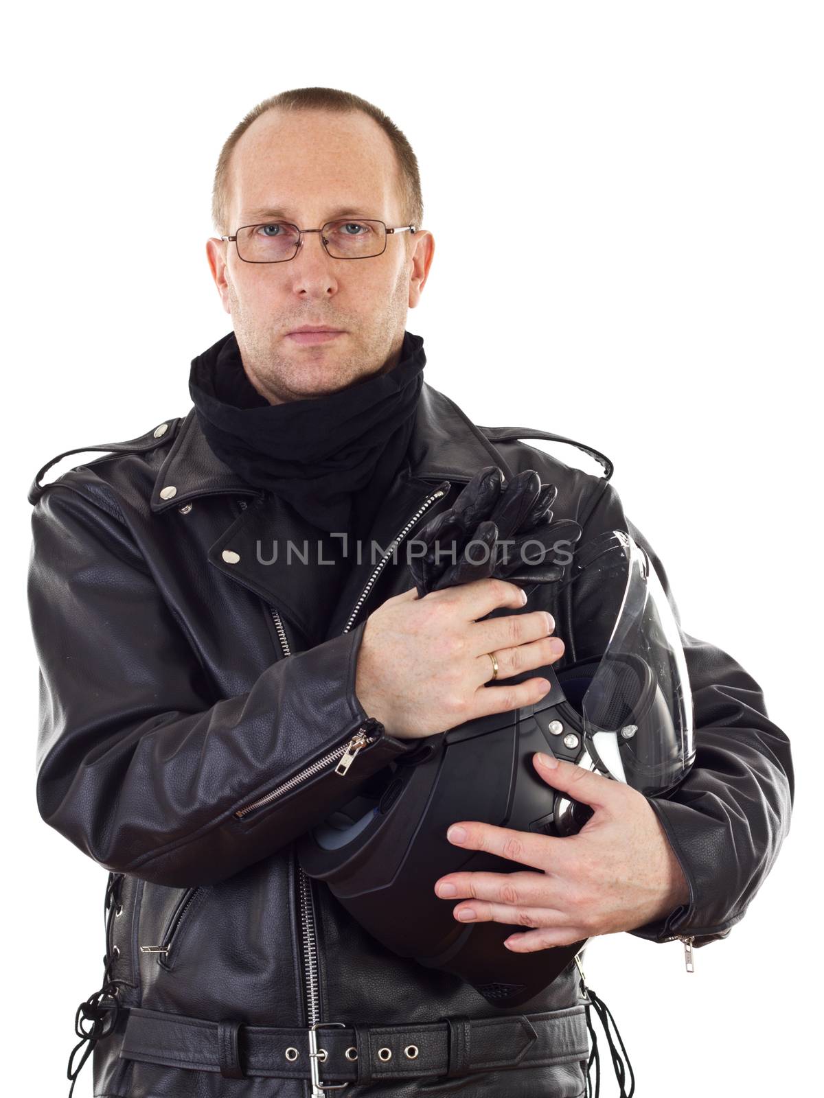 Biker with motorcycle helmet by gwolters