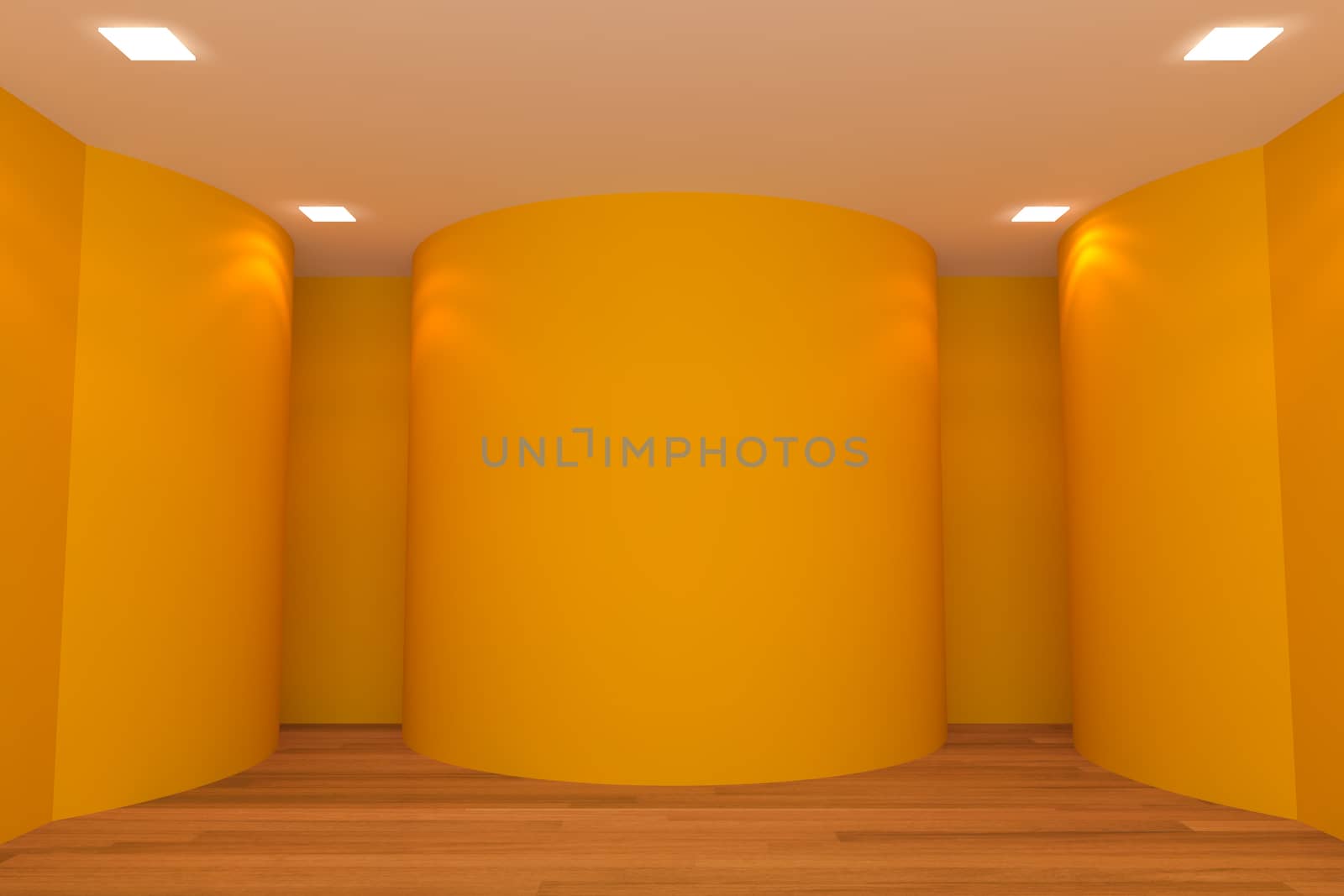 empty room orange curve wall by sumetho