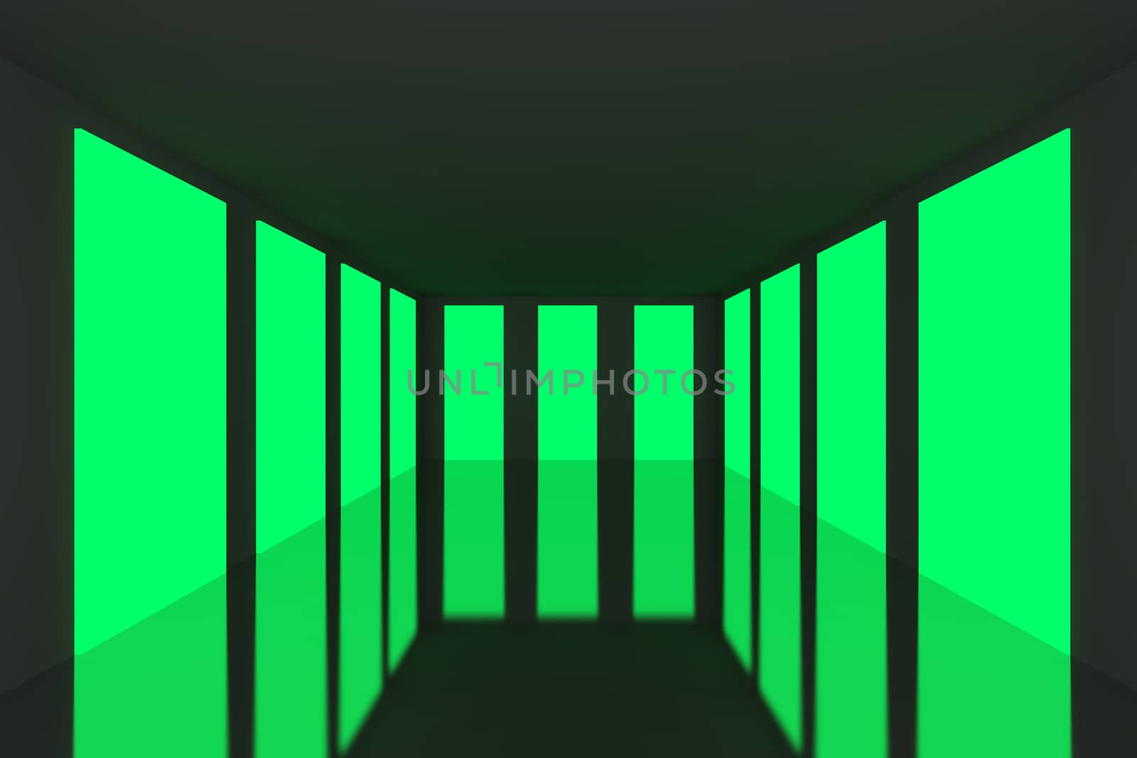 Empty room with green door and black wall by sumetho