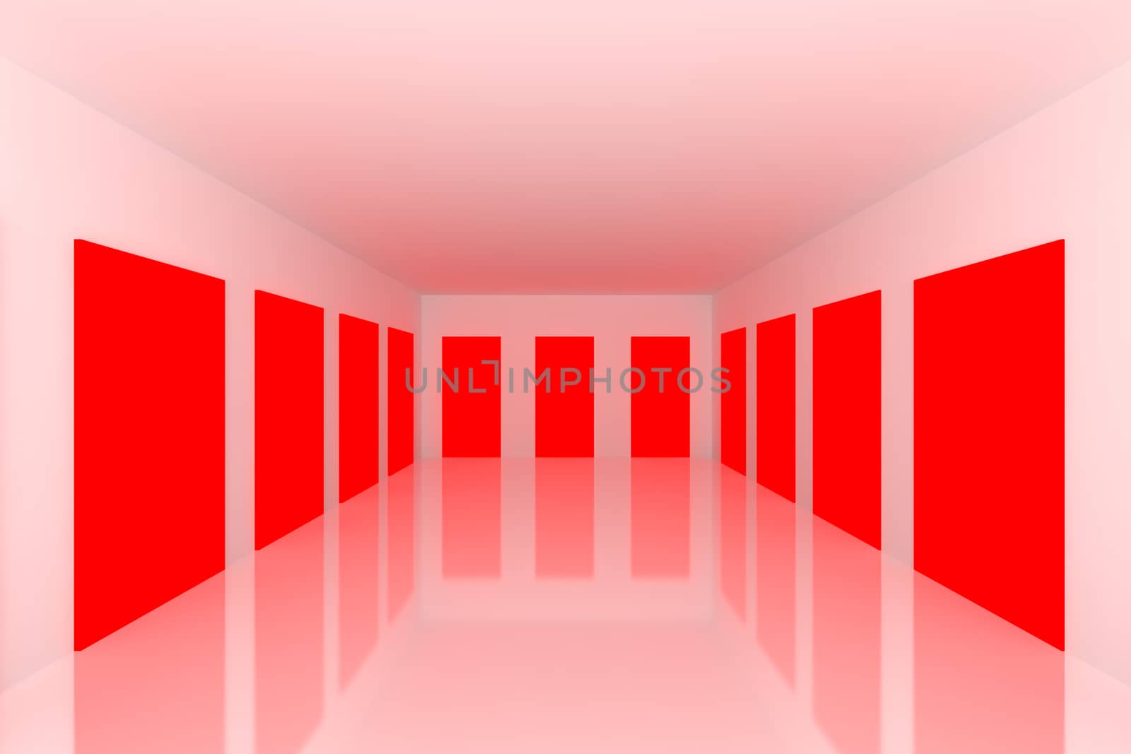 White Empty room with abstract color red door