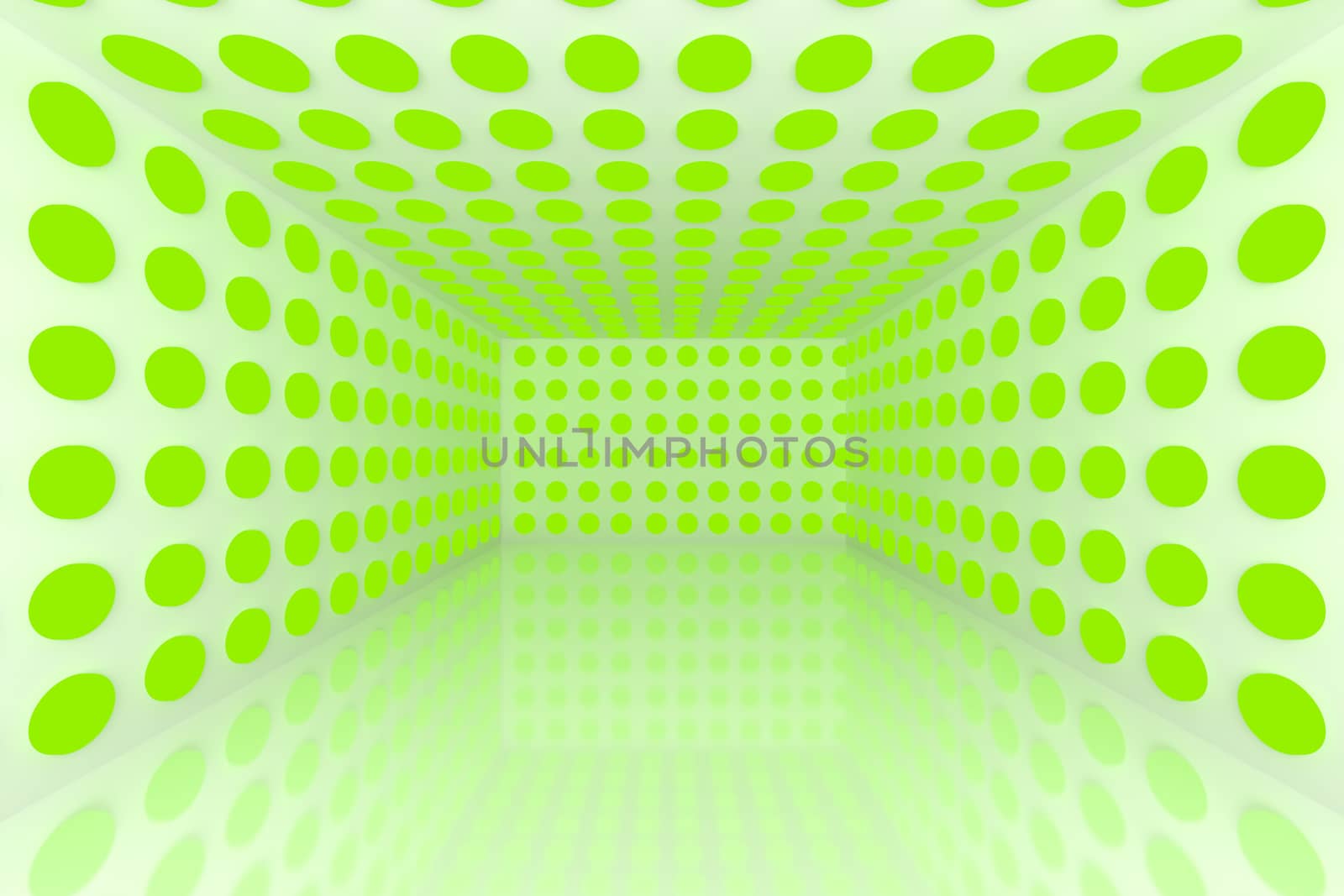 Empty room with abstract color green lighting sphere