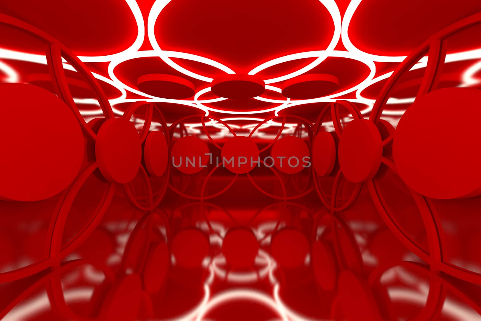 Abstract red sphere wall with empty room 