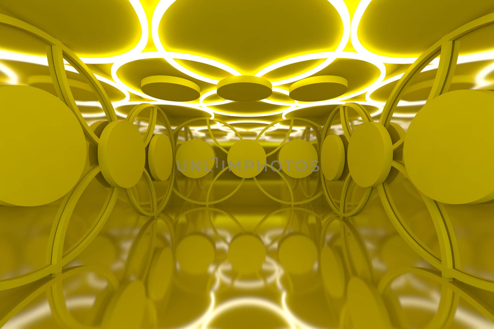 Abstract yellow sphere wall with empty room 
