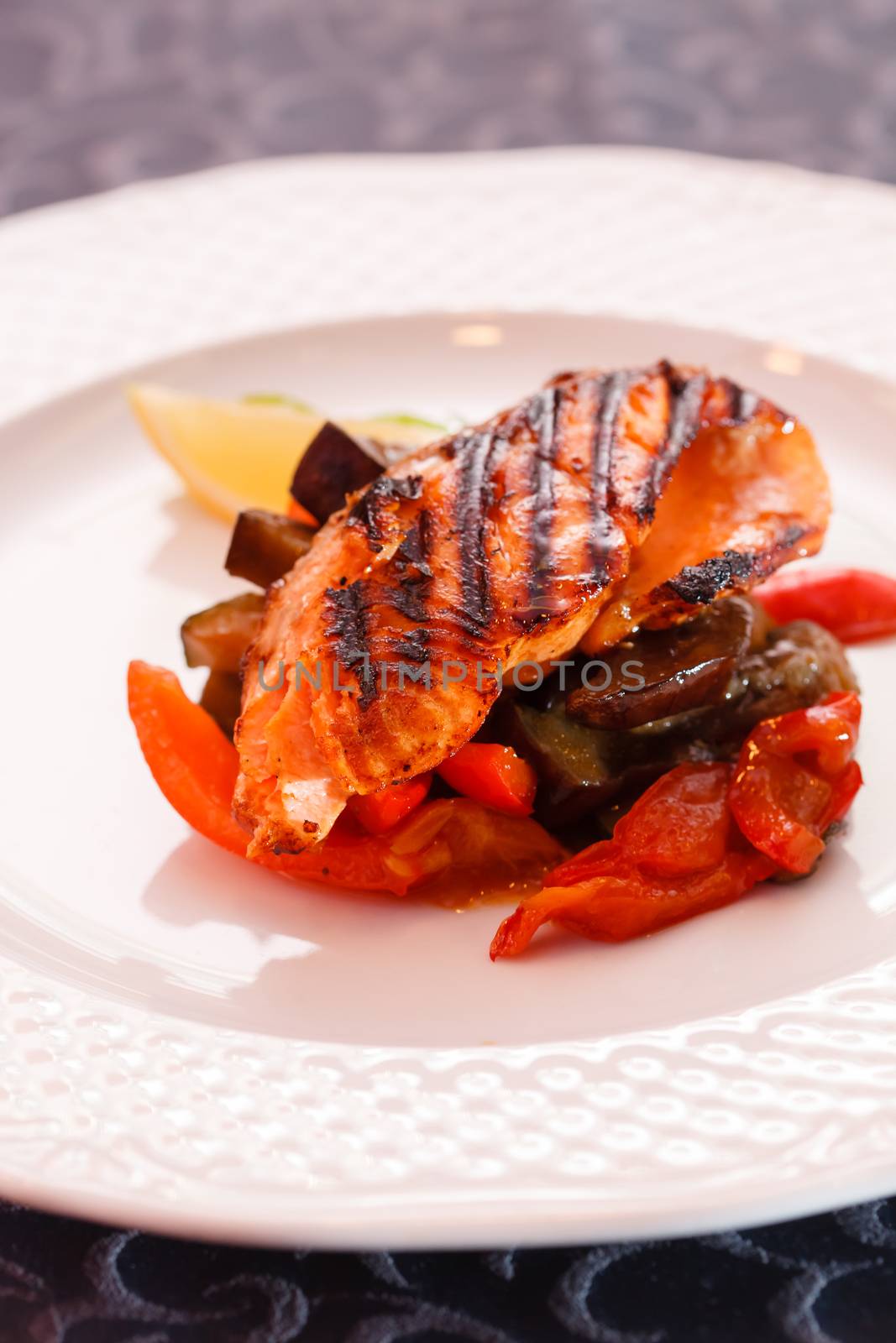 salmon steak with vegetables by shebeko
