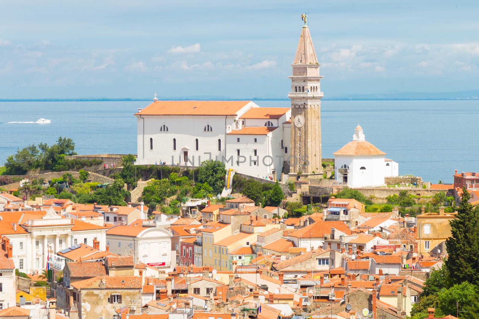 St. George's Parish Church in picturesque old town Piran - Slovenian adriatic coast.