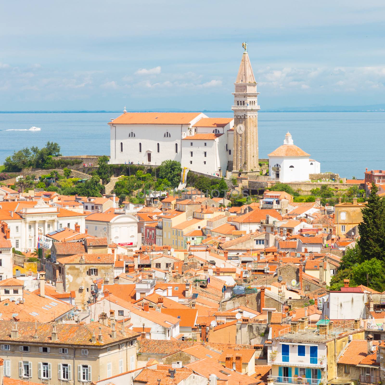 St. George's Parish Church in picturesque old town Piran - Slovenian adriatic coast.