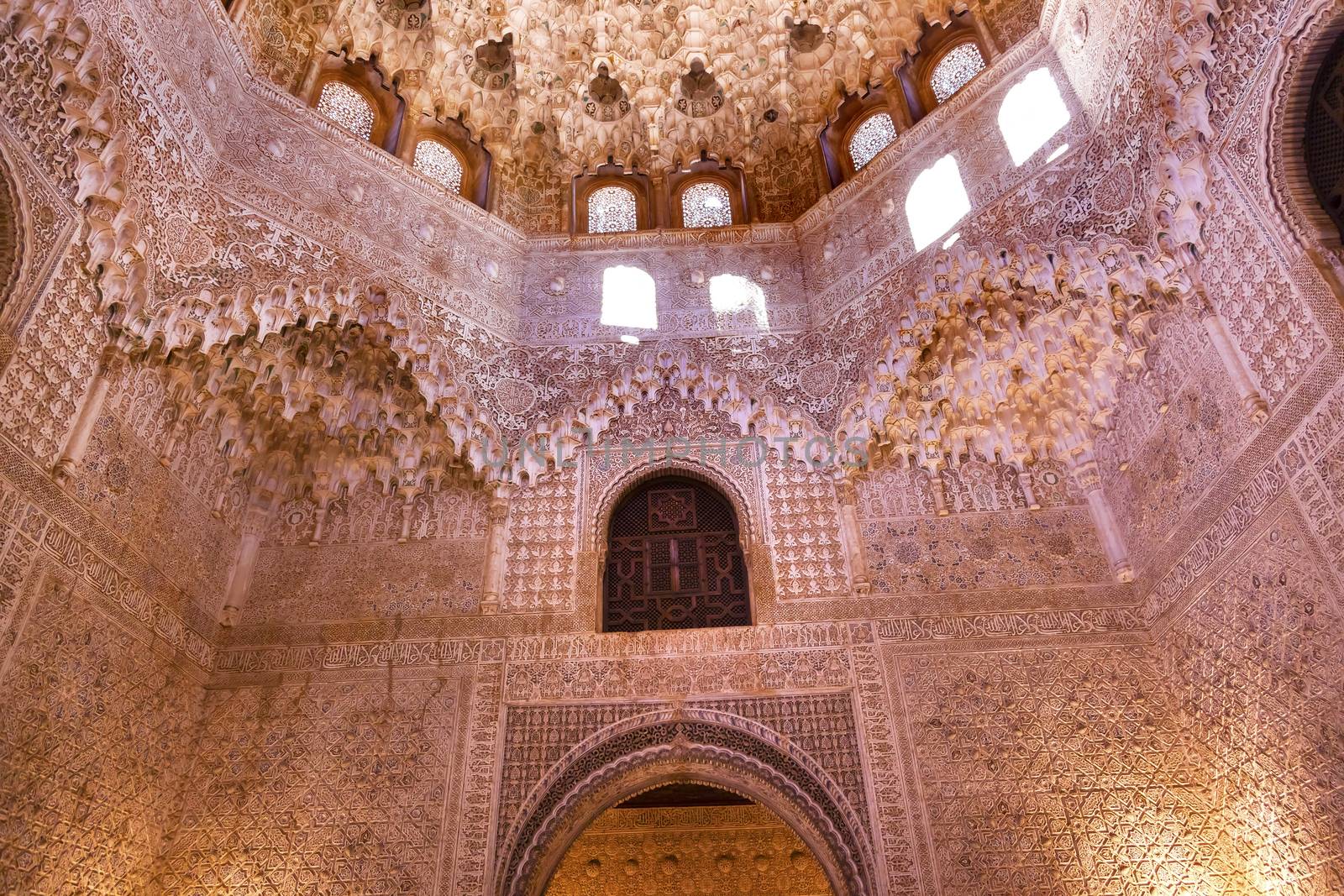 Ceiling Sala de Albencerrajes Alhambra Moorish Wall Windows Patterns Designs Granada Andalusia Spain  