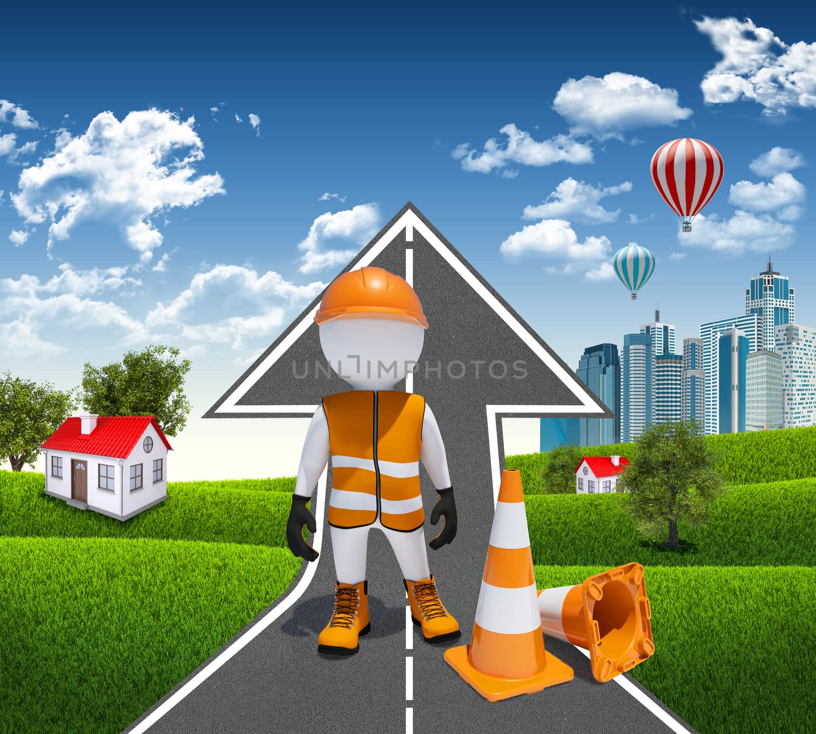 3d worker and traffic cones by cherezoff