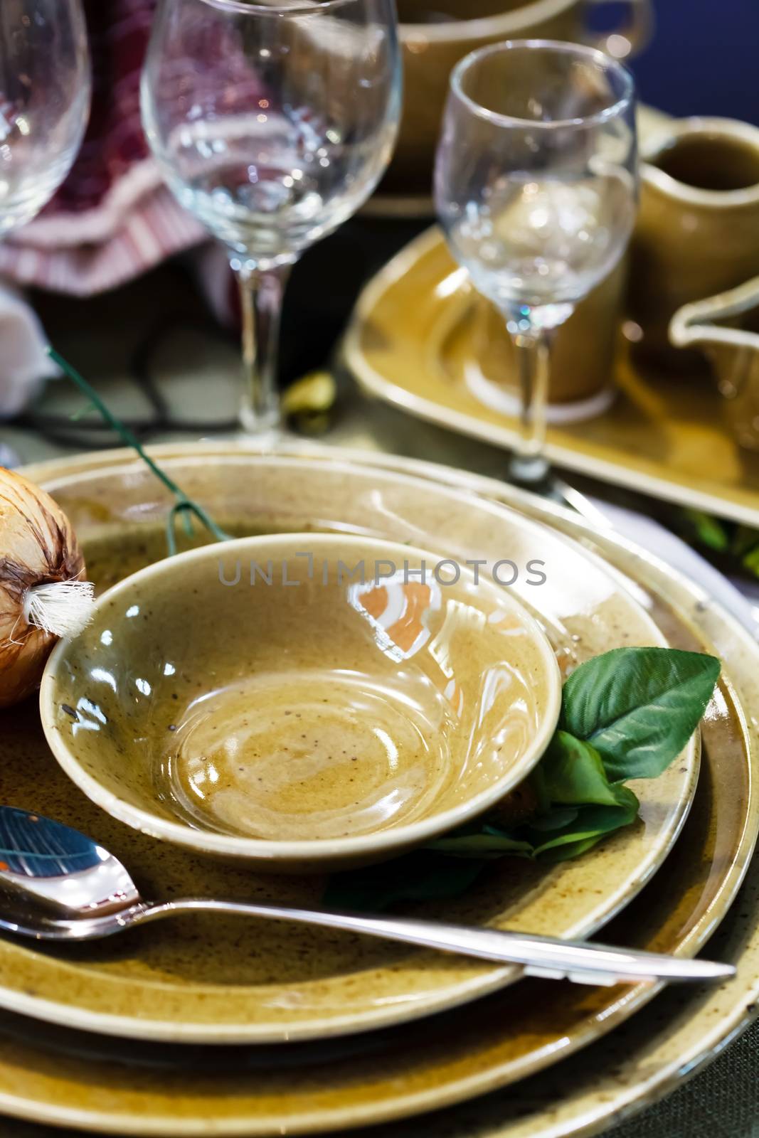 
Ceramic tableware on the table