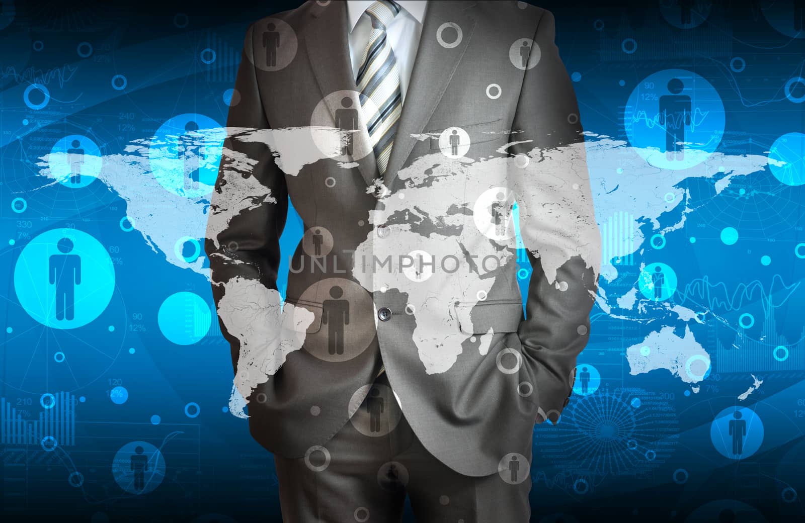 Businessman in suit with contacts. The concept of global contacts