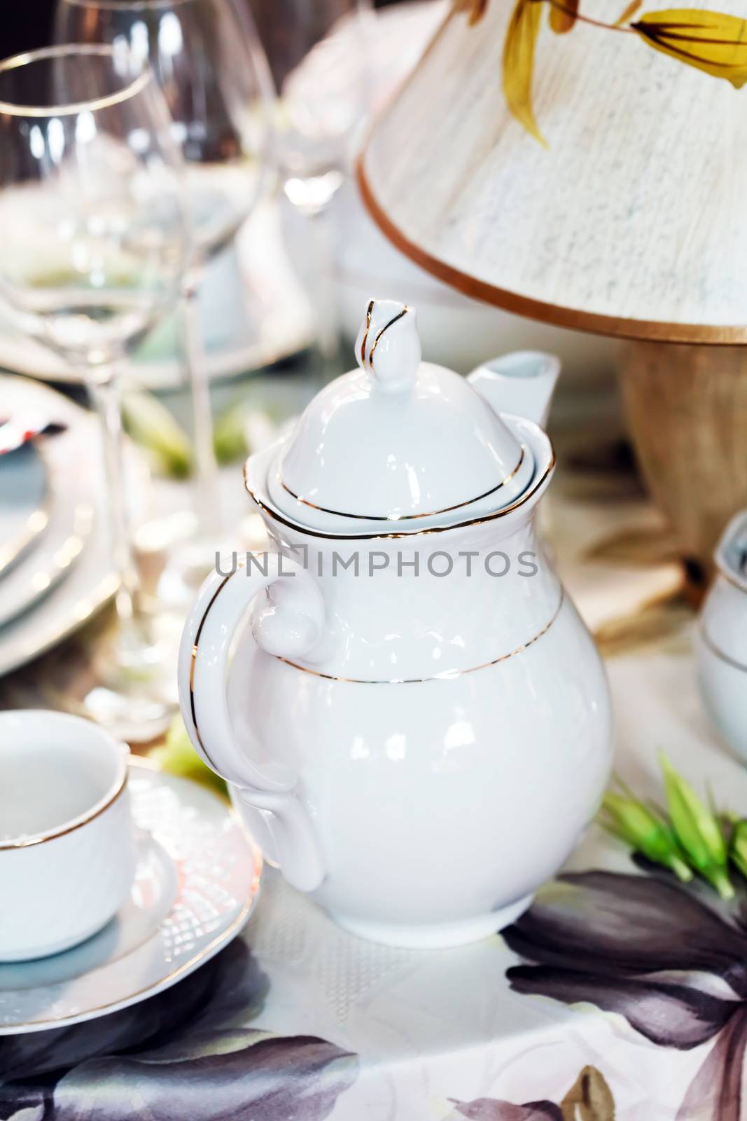 
Ceramic tableware on the table