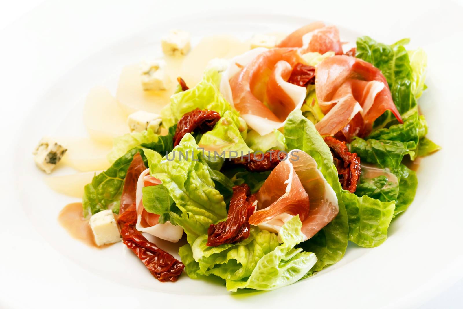 appetizer with pear, cheese and ham by shebeko