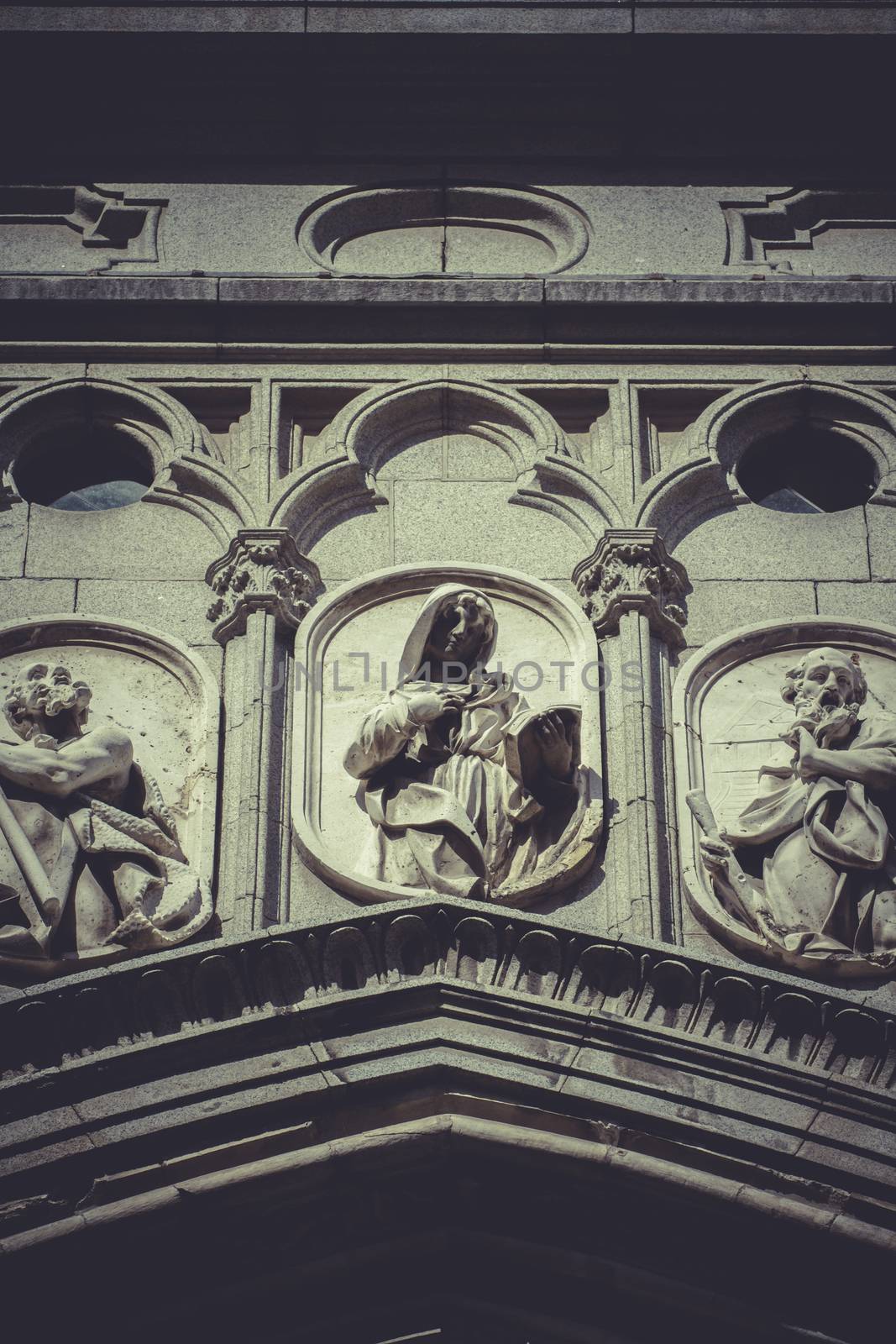 Toledo, imperial city. sculptures on the facade of the Cathedral by FernandoCortes