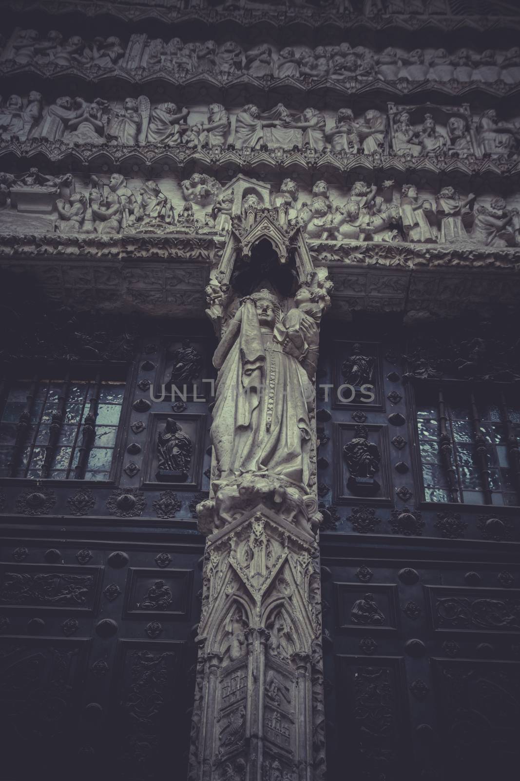 side entrance of the Cathedral of Toledo, arc with religious reliefs