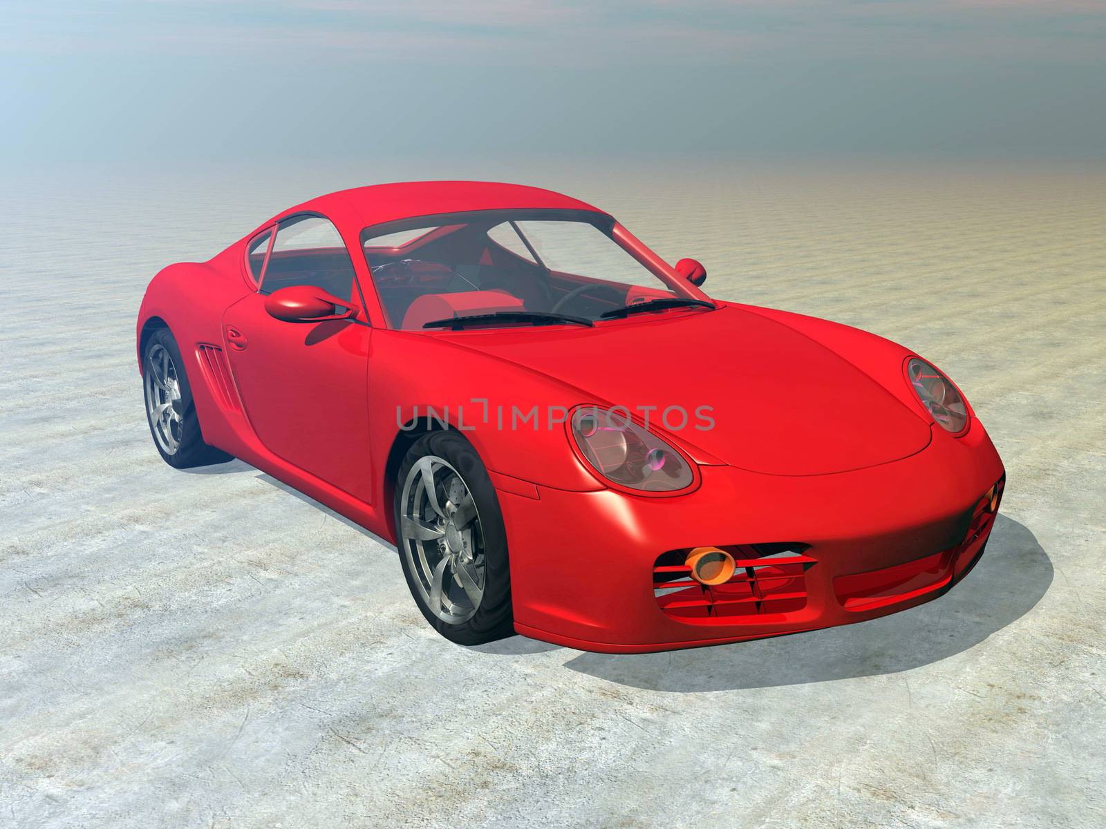 One red sportscar outdoor by morning light