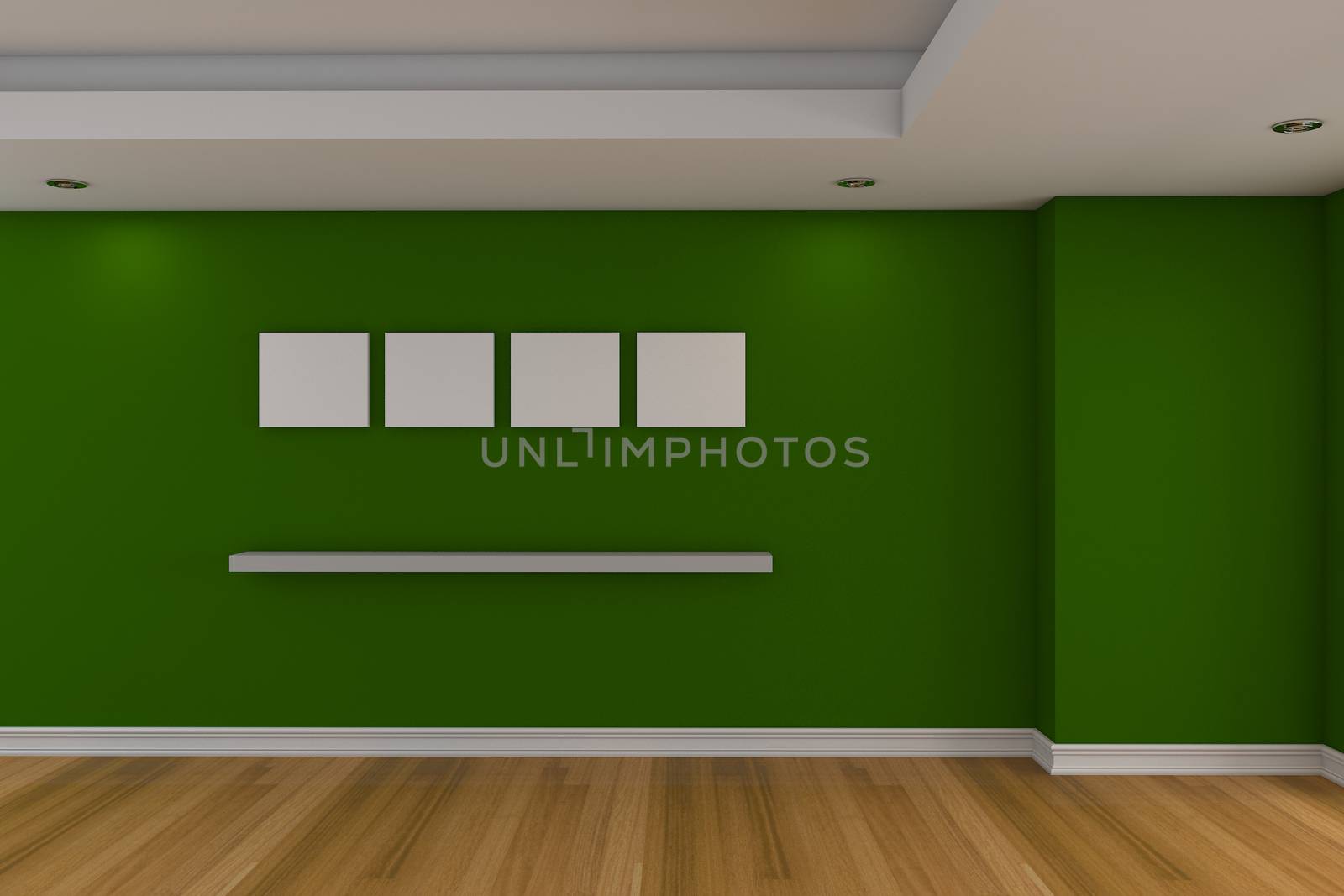 Modern minimalist empty livingroom with green wall wood floor