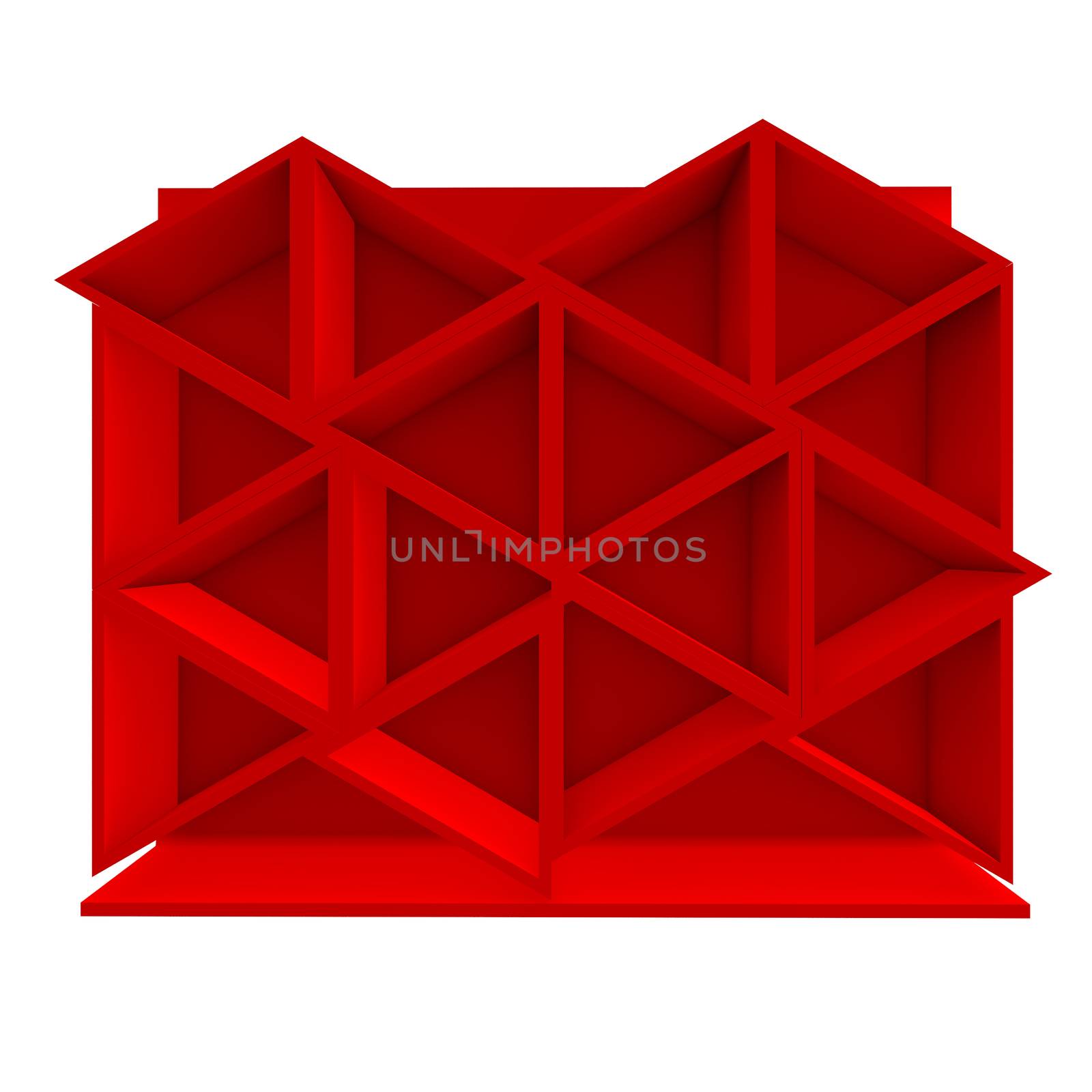 Color red triangle shelf design with white background