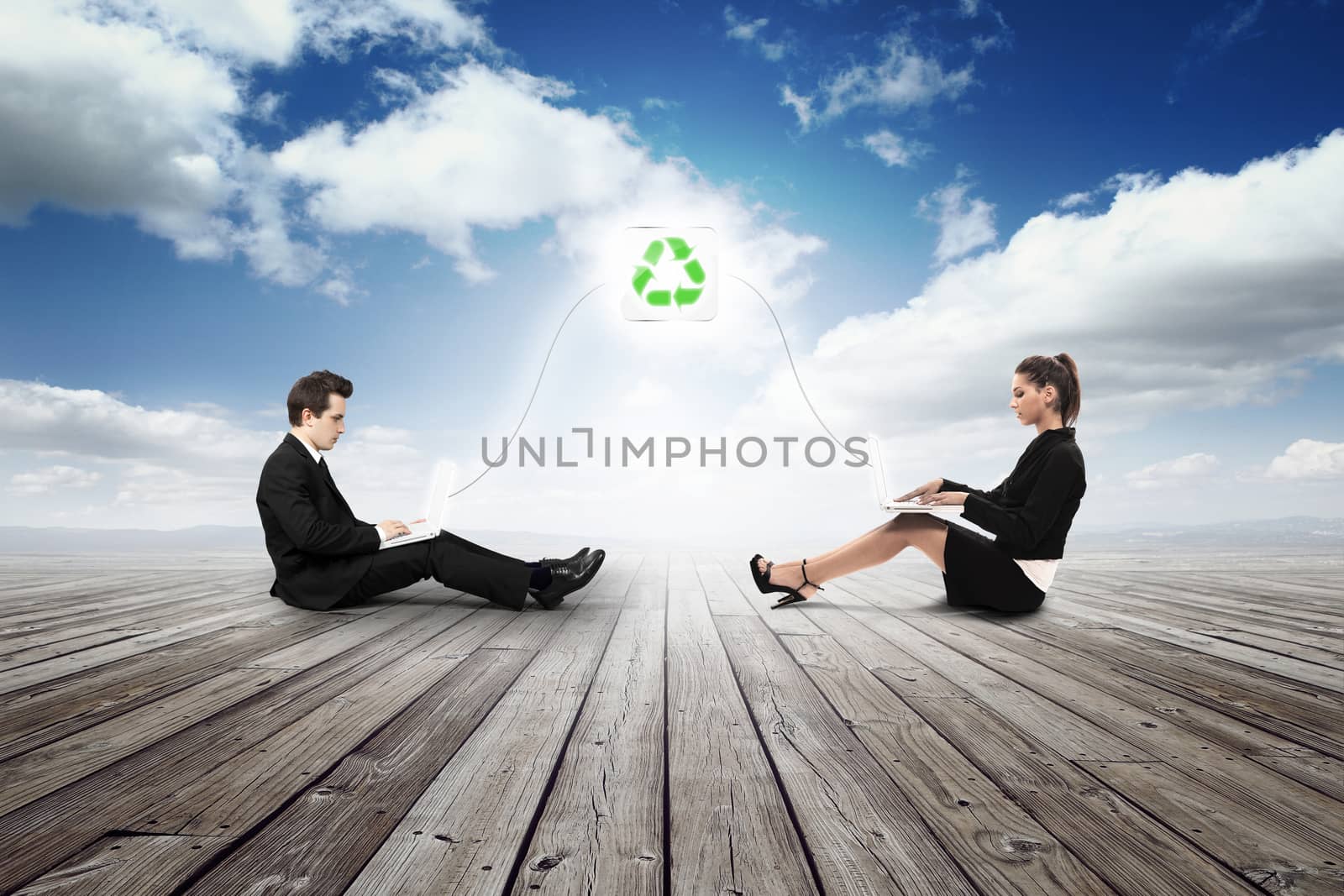 business girl and man working in recycling job
