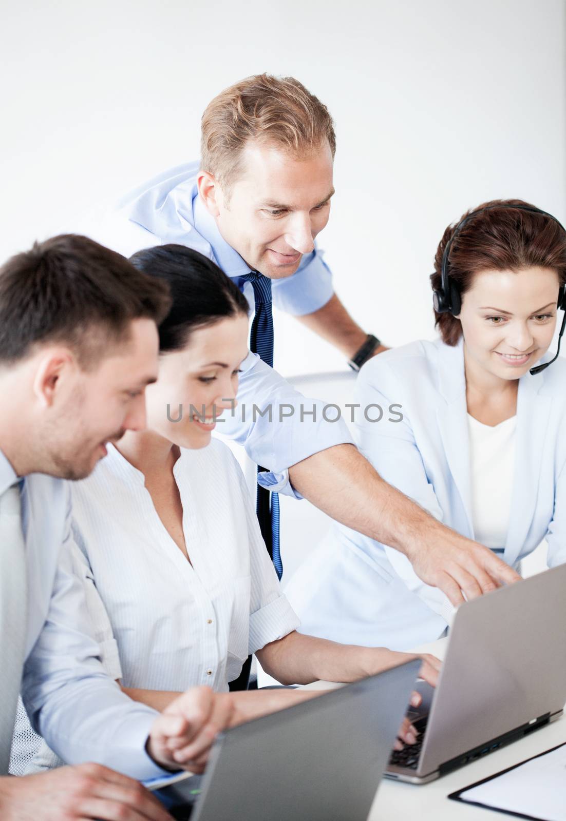 business concept - picture of group of people working in call center or office