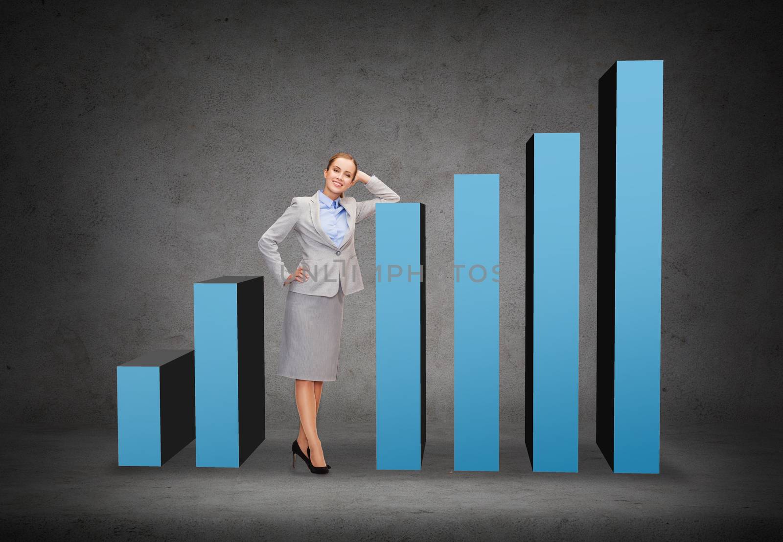 smiling businesswoman with increasing graph by dolgachov