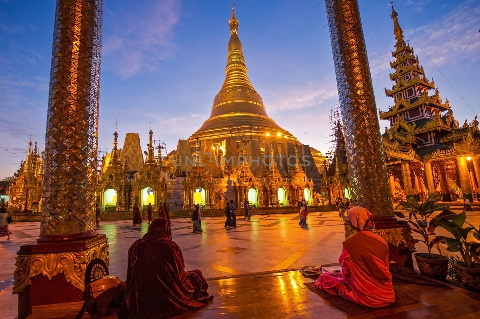 atmosphere of dawn at Shwedagon pagoda in Yagon, Myanmar