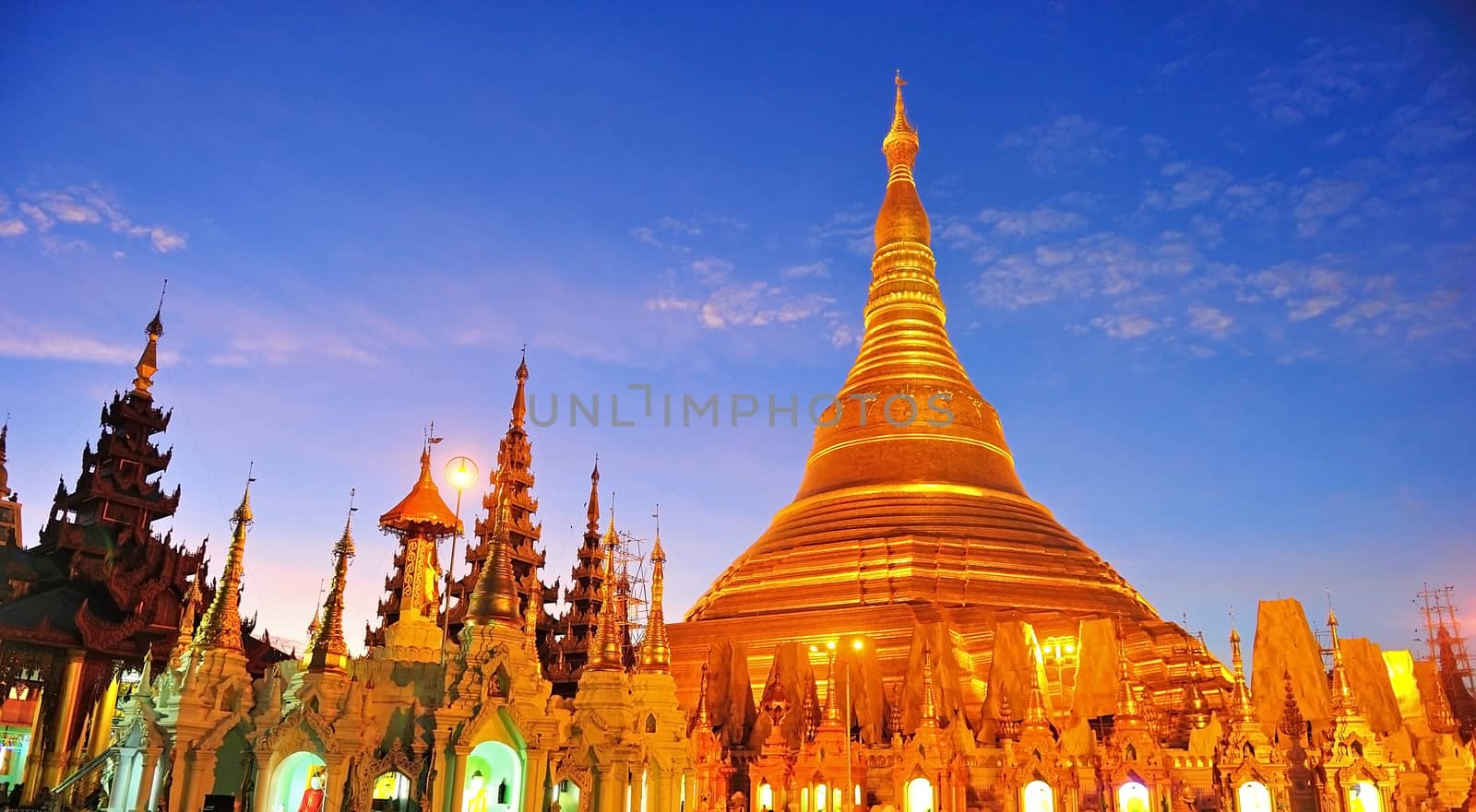 Shwedagon golden pagoda at twilight, Yangon,Myanmar by think4photop