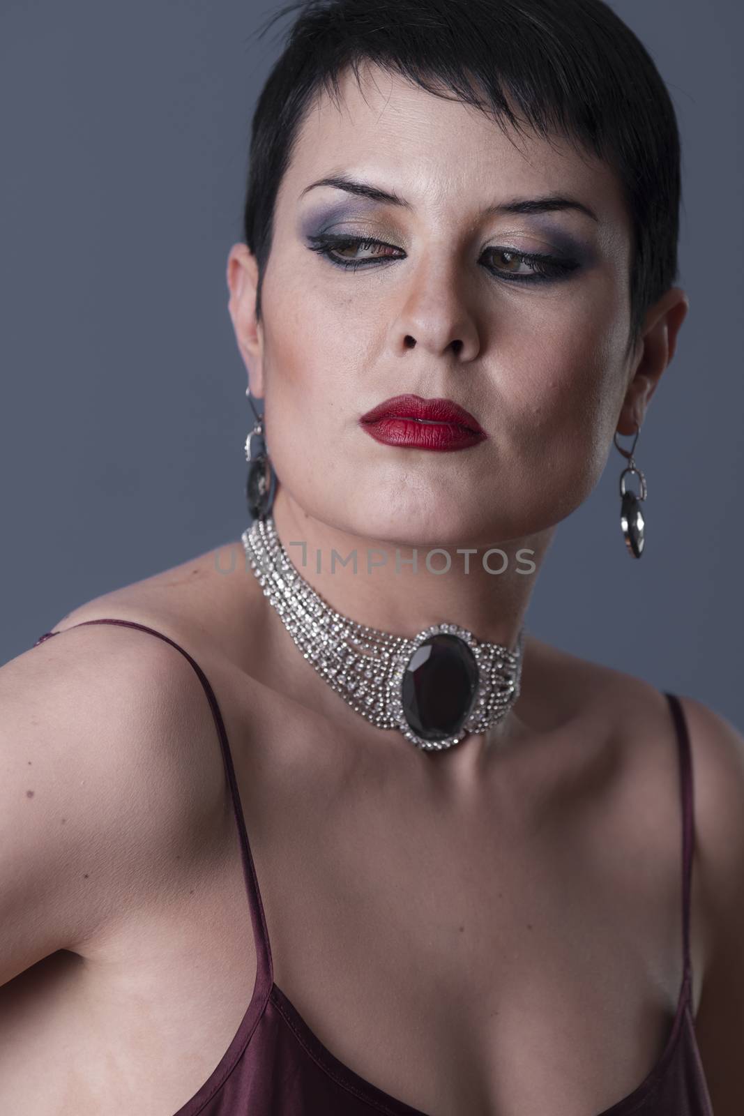 Lovely, Sexy brunette with pearls and silver jewelry, luxury, mo by FernandoCortes
