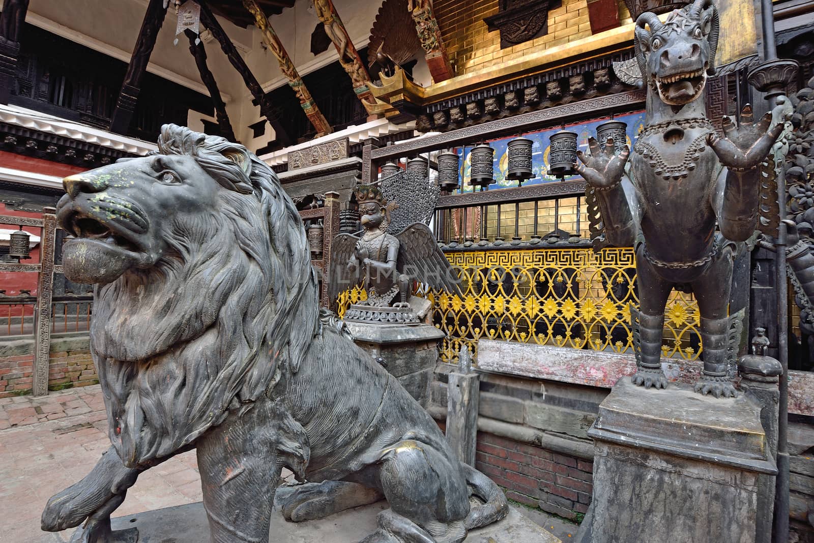 Fearful monster statue in Rudravanar Mahavihar, Kathmandu, Nepa by think4photop