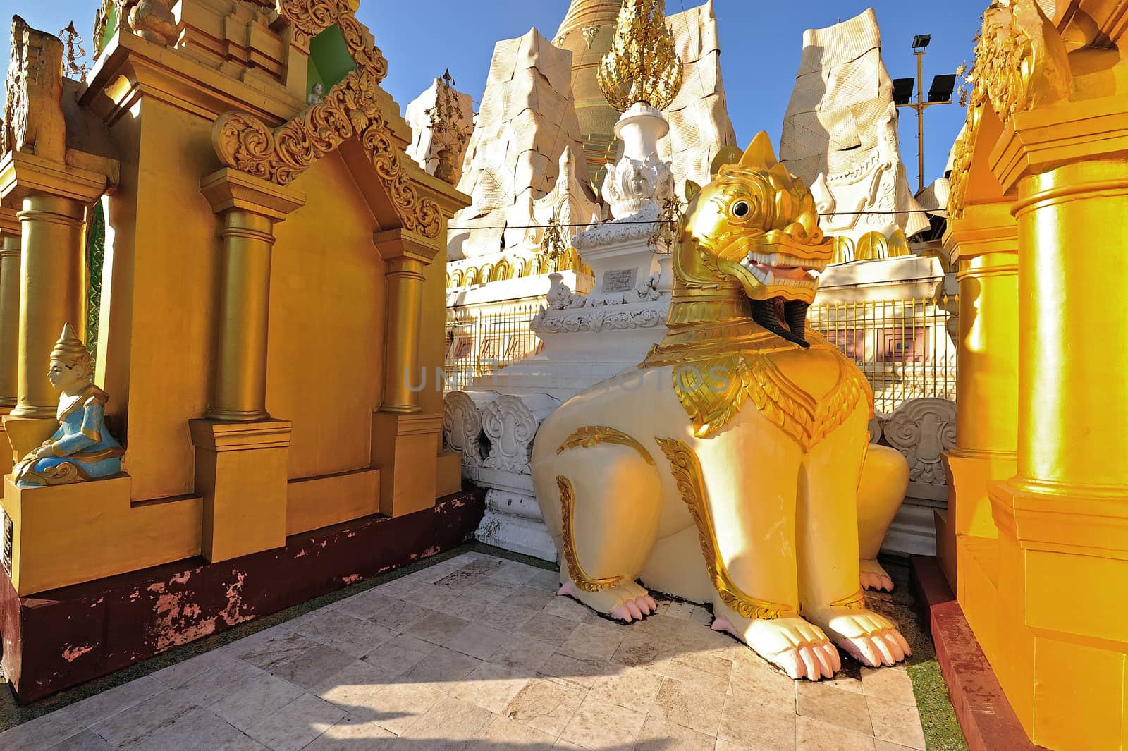 Lion Sculpture in schwedagon pagoda, Yangon , Myanmar. by think4photop