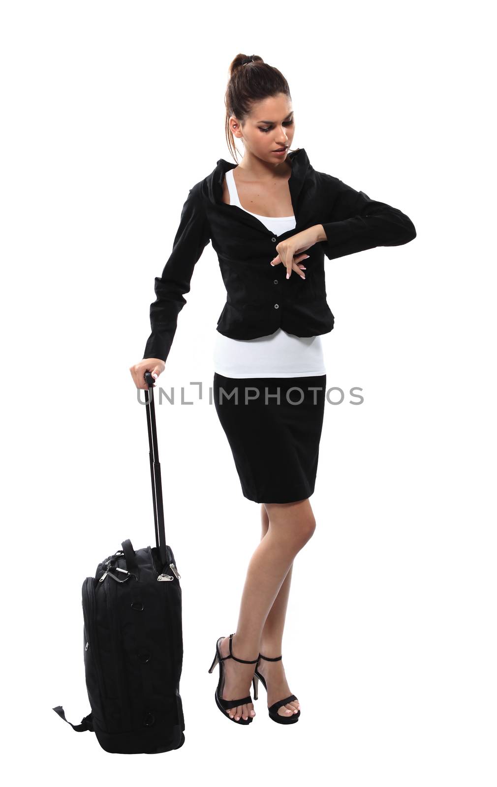 Waiting business girl with luggage