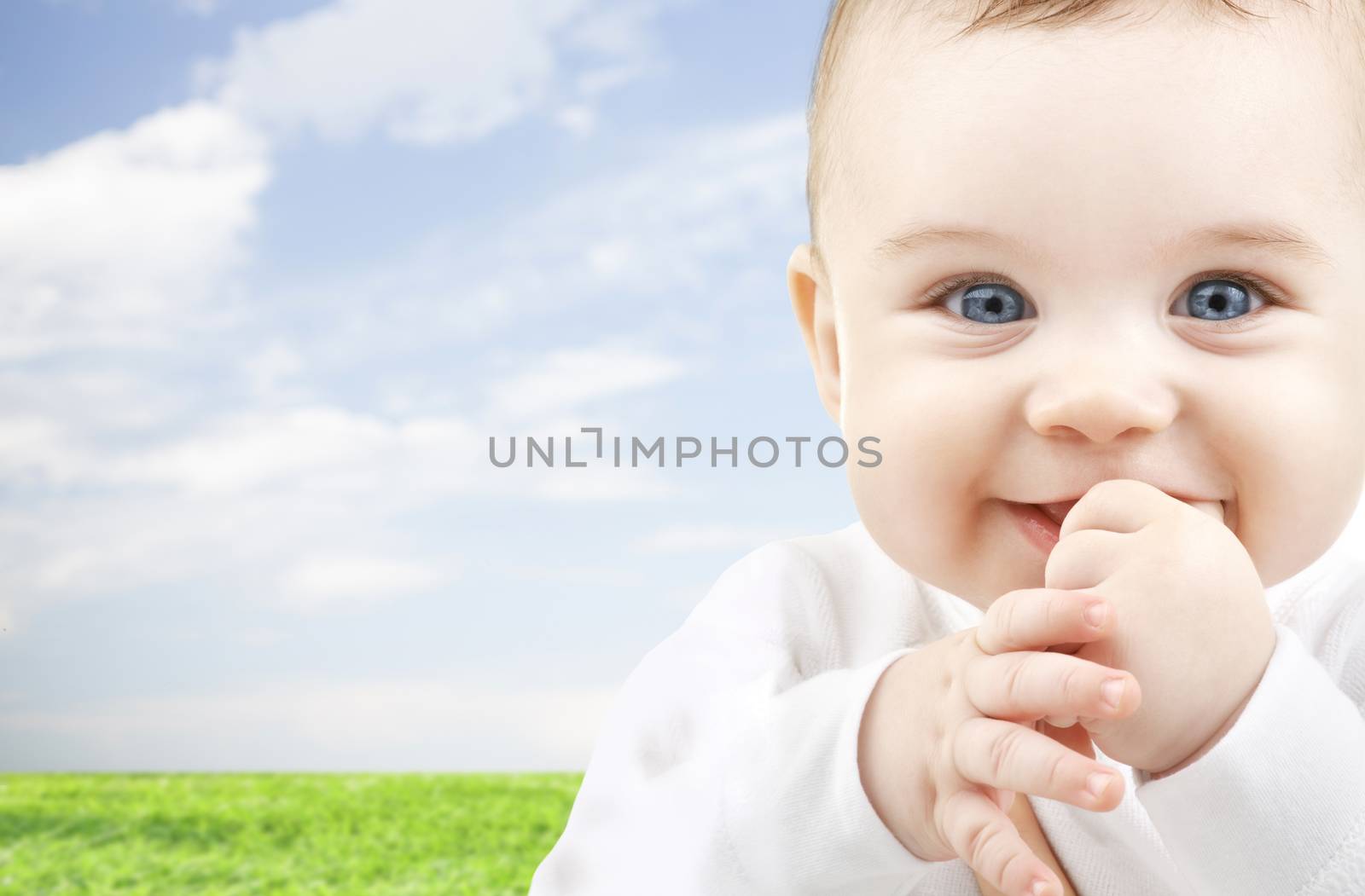 child, happiness and people concept - adorable baby