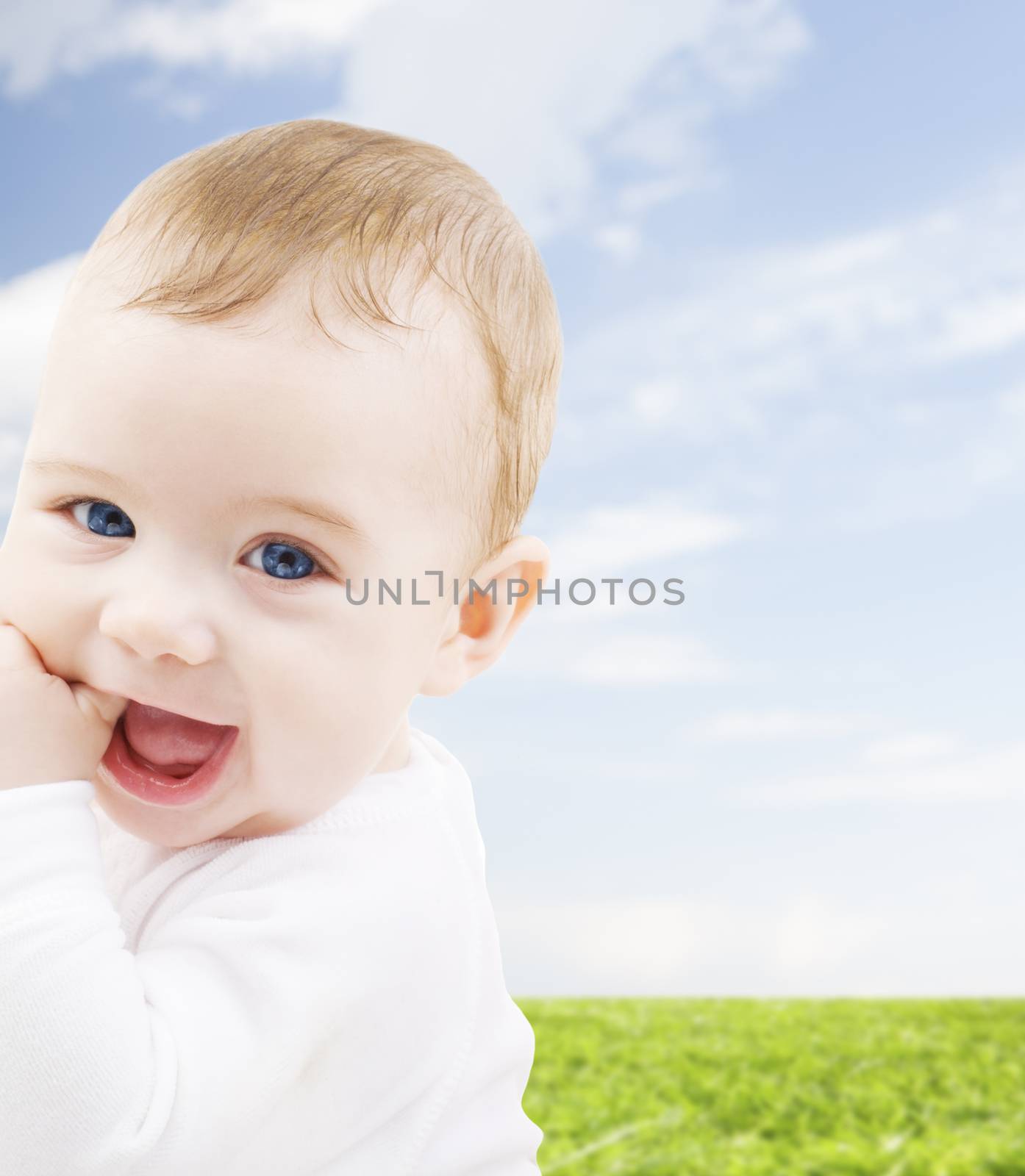 child, people and happiness concept - adorable baby boy