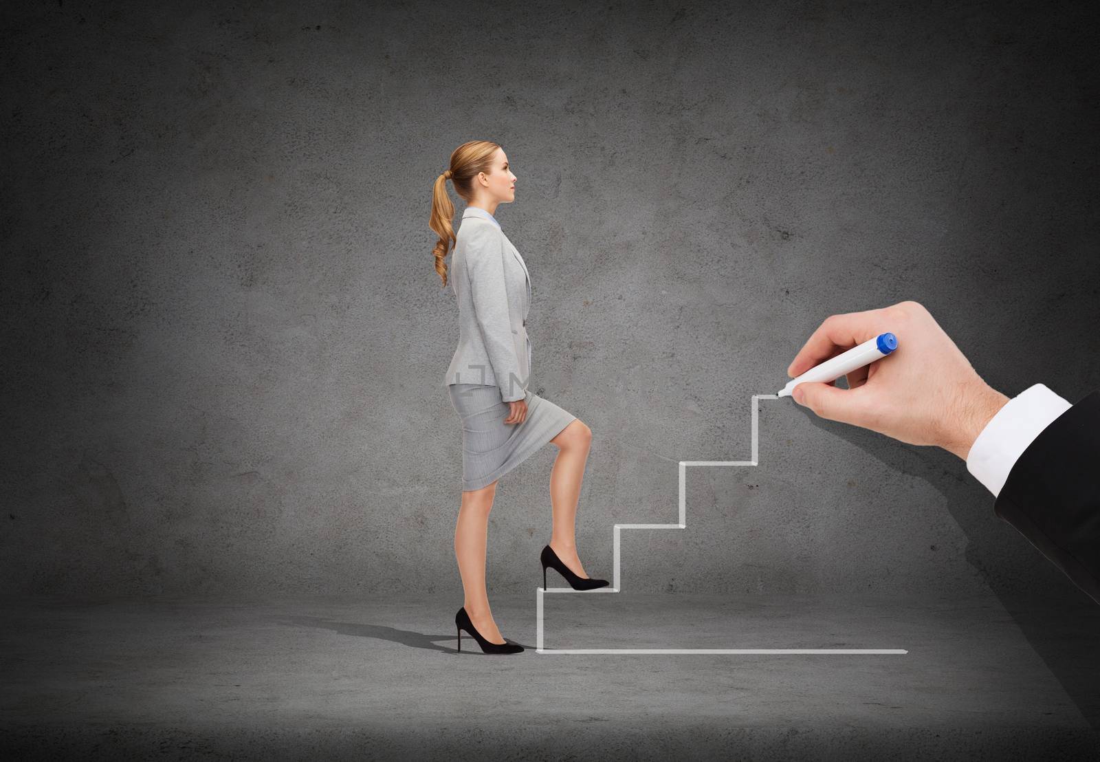 businesswoman stepping up staircase by dolgachov