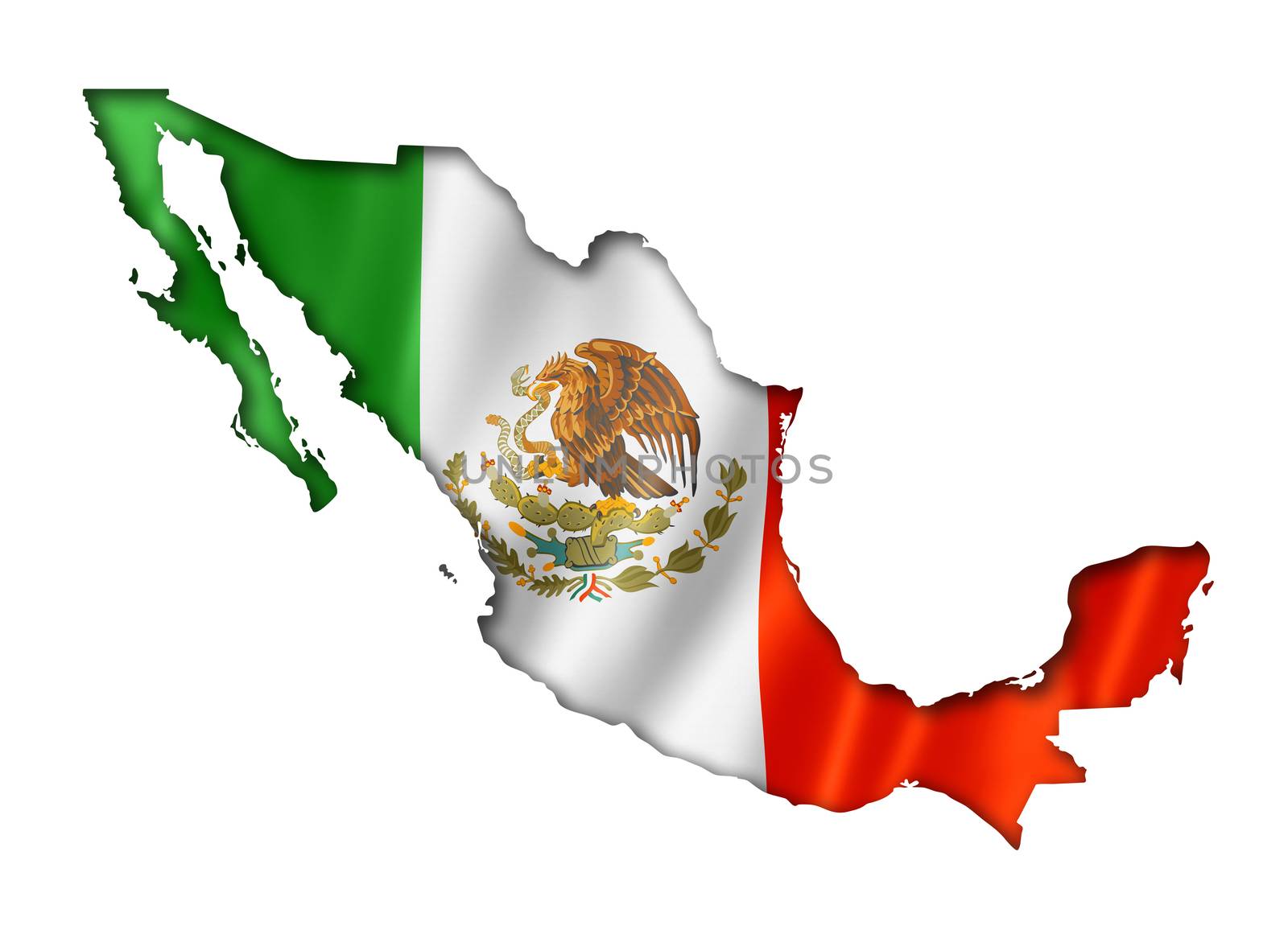 Mexico flag map, three dimensional render, isolated on white