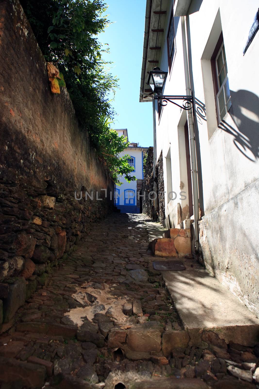 view of a street at the unesco world heritage city of ouro preto in minas gerais brazil