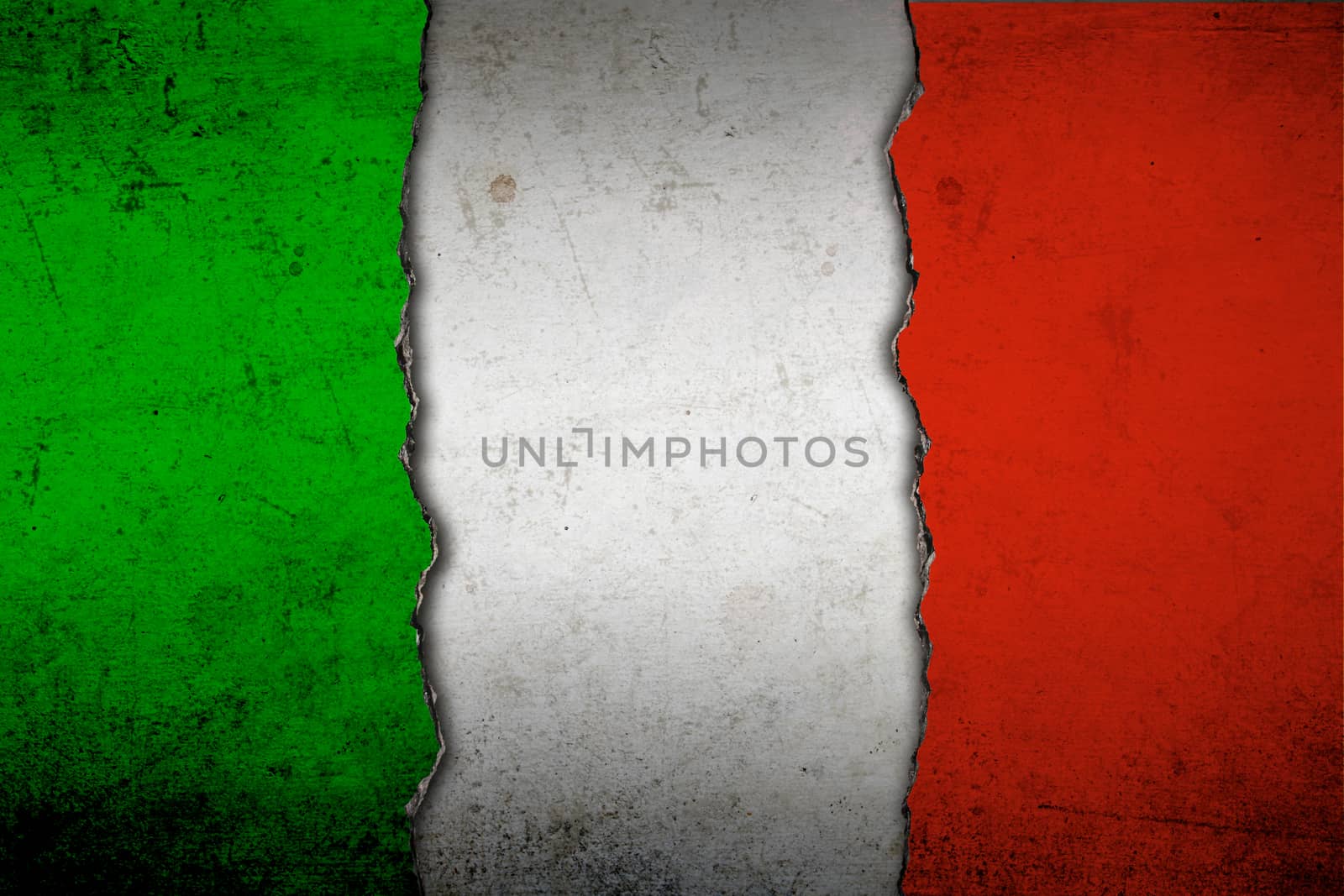 The Italian flag painted on grunge broken wall