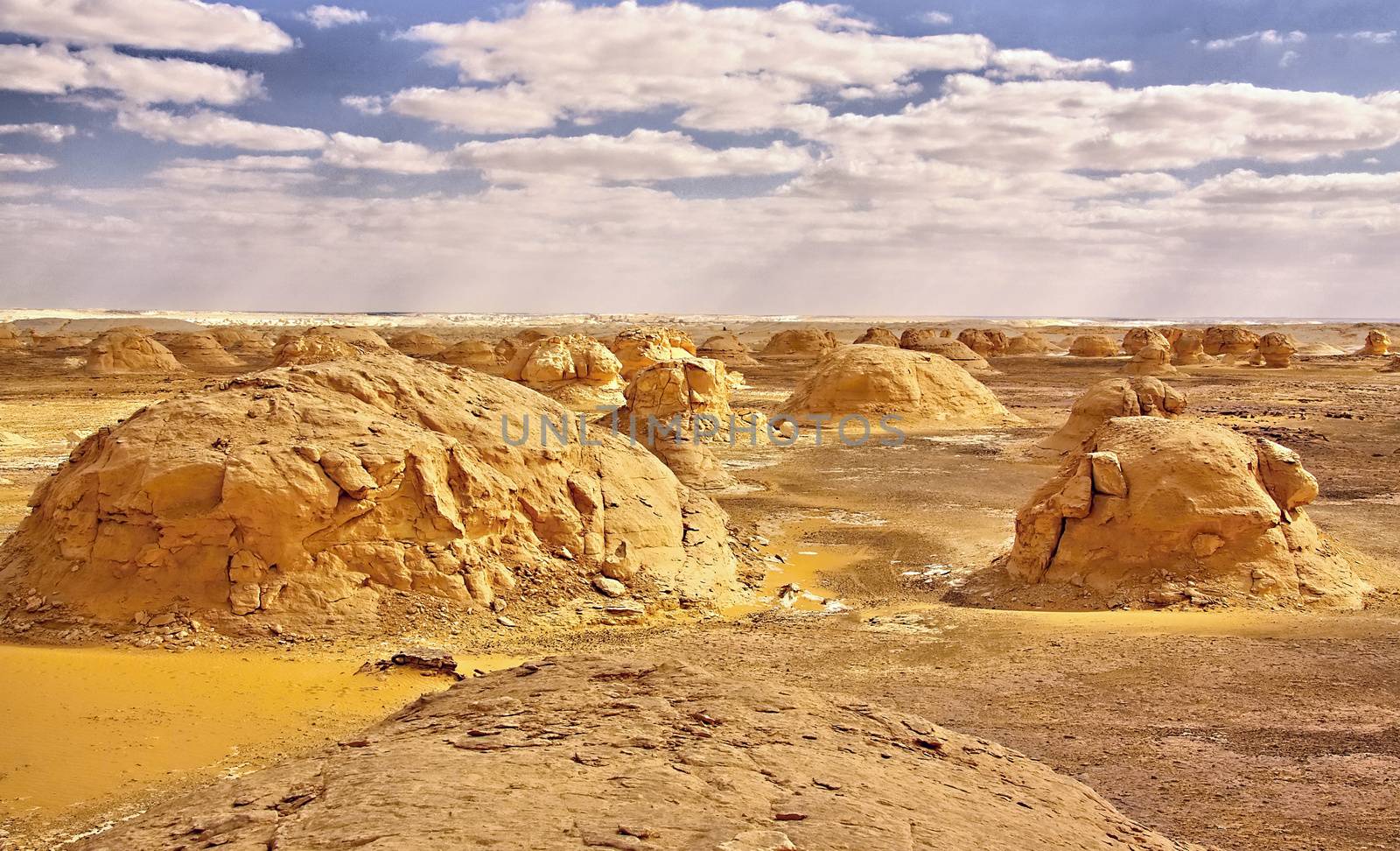 Landscape of the famous white desert in Egypt  with limestone rocks