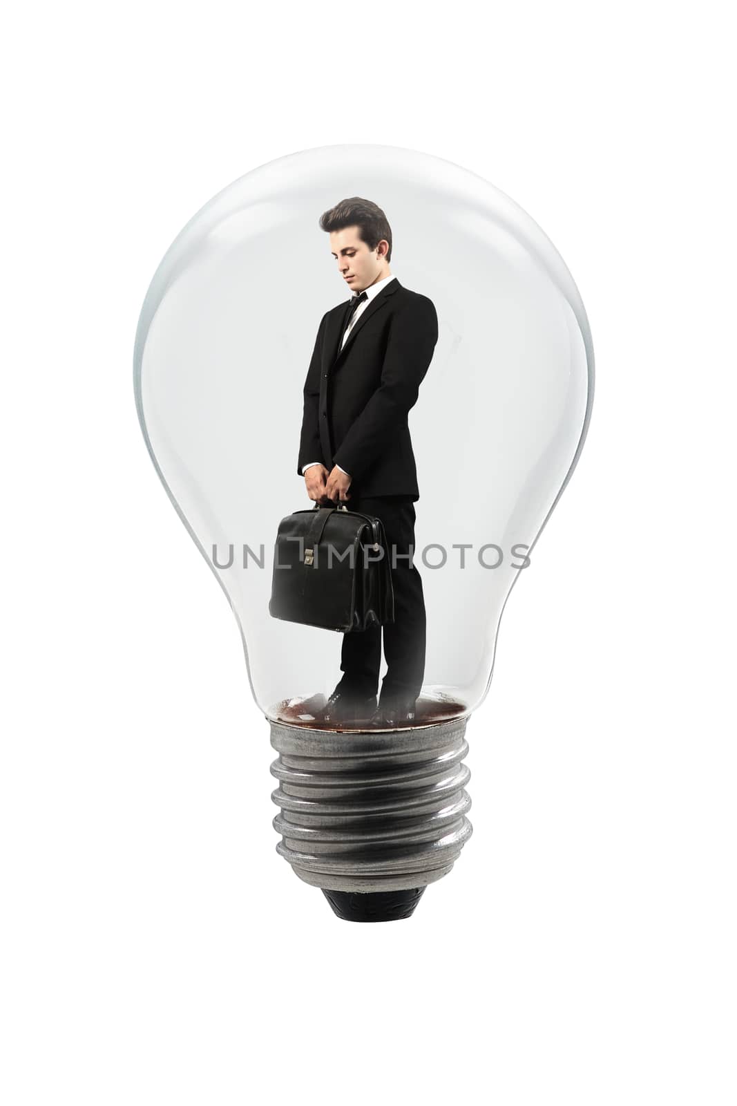 handsome manager in a lamp bulb