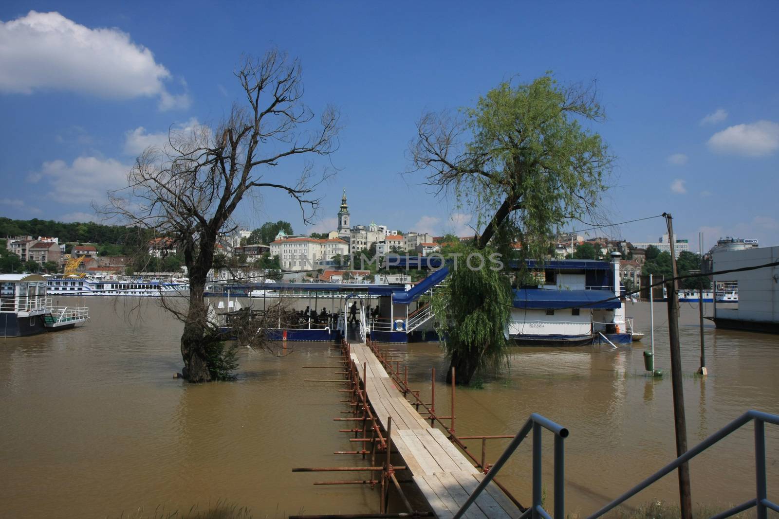 Restorants on the water at the time of fluod of Sava river,Belgrade,Serbia
