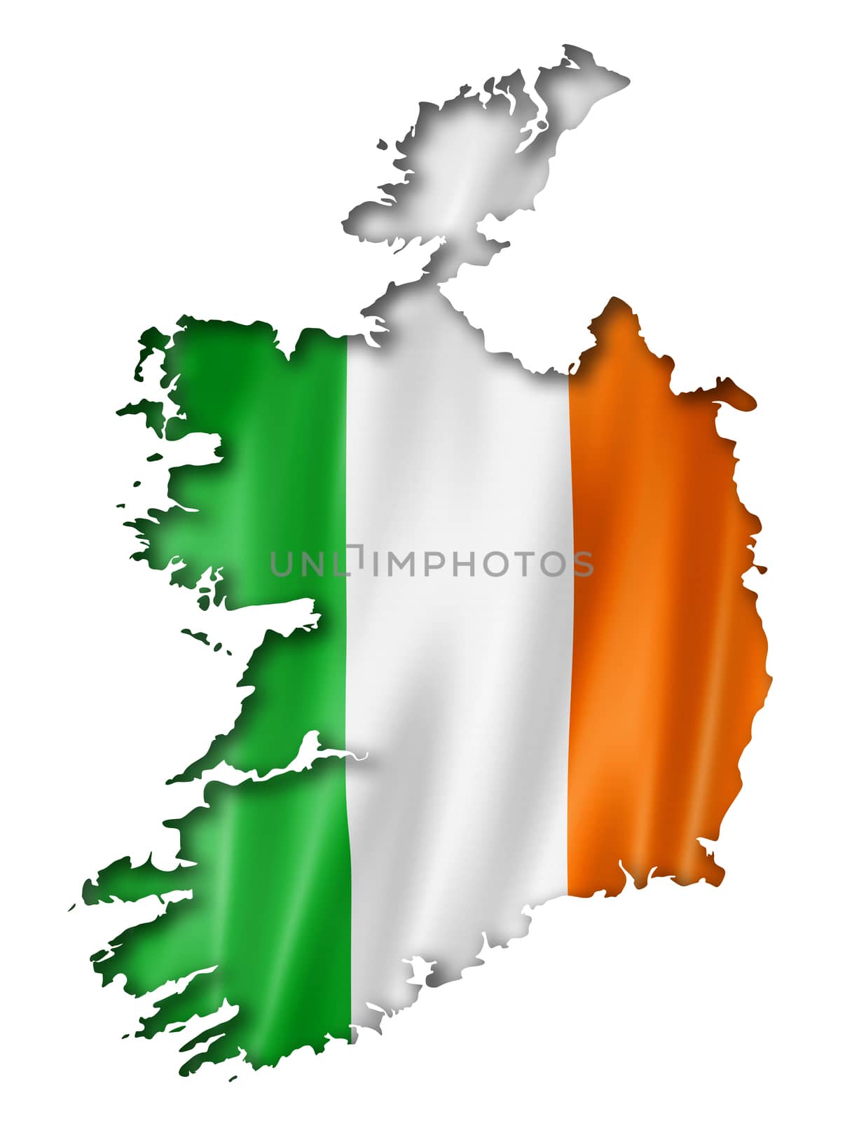 Ireland flag map, three dimensional render, isolated on white