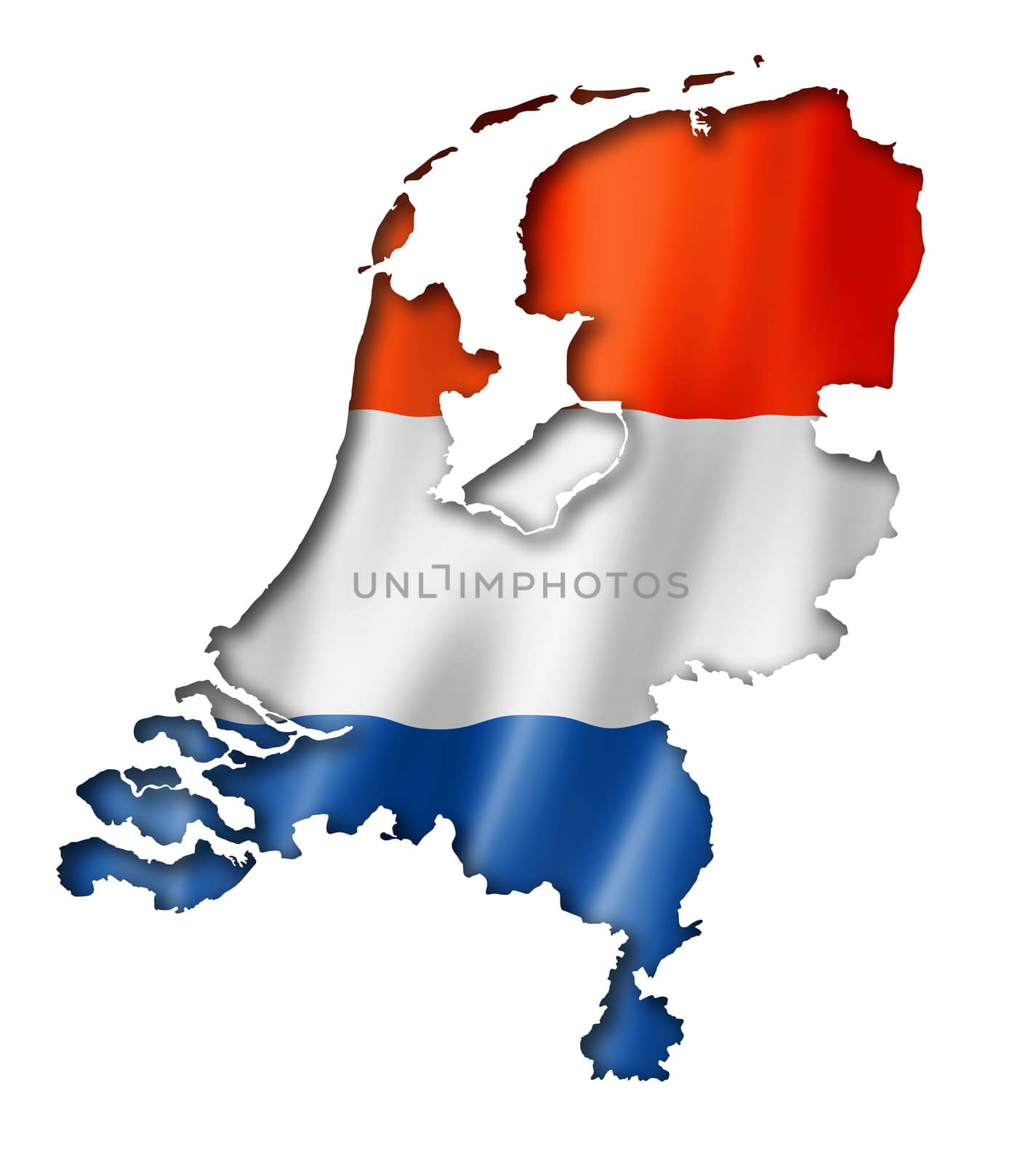 Netherlands flag map, three dimensional render, isolated on white