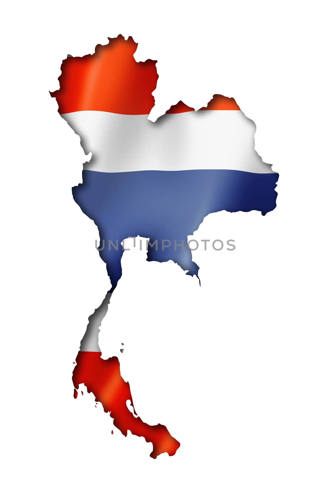 Thailand flag map, three dimensional render, isolated on white