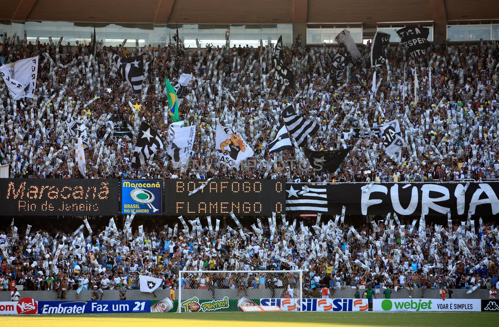 Rio de Janeiro, Brazil - September 13, 2007: Botafogo supporters at the soccer rio state championship 2007 final between Flamengo and Botafogo in the Old Maracana stadium