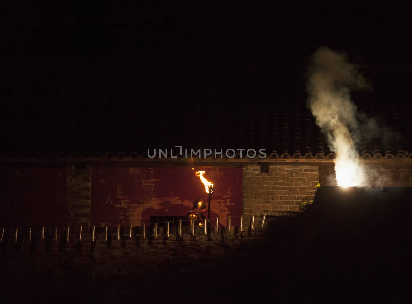 CASALE MONFERRATO, ITALY - MAY 31, 2014: Medieval soldier with torch in the event "Casale Capitale del Monferrato"