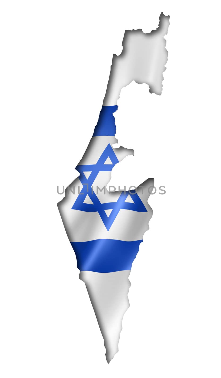Israel flag map, three dimensional render, isolated on white