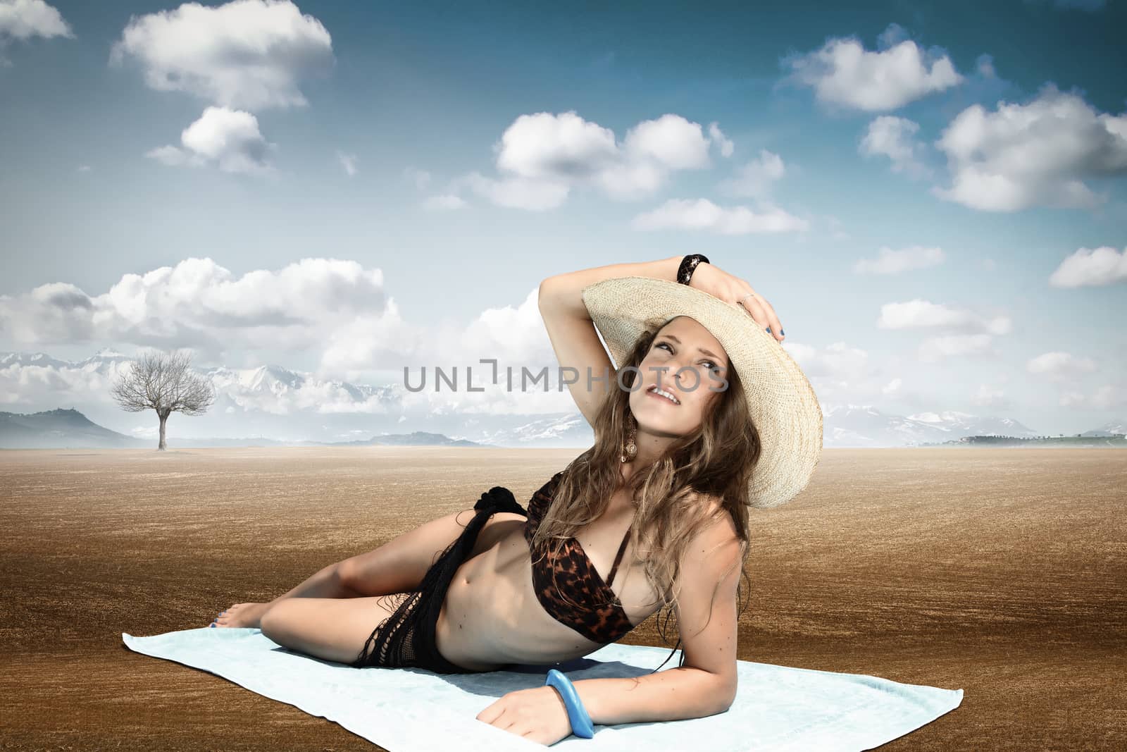 charming girl with straw hat by pixphotos
