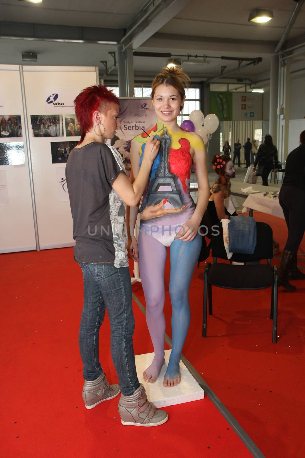 Body art at 23th iinternational fair and congress of cosmetics, solarium, equipment, wellness, spa and hair care, the largest beauty fair in South-east Europe, The touch of Paris, 26th and 27th April 2014. Belgrade,Serbia