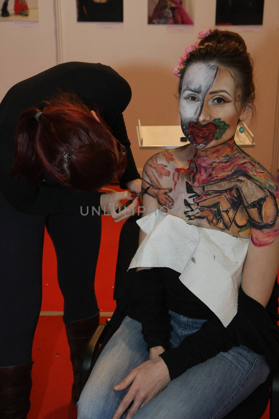 Body art at 23th iinternational fair and congress of cosmetics, solarium, equipment, wellness, spa and hair care, the largest beauty fair in South-east Europe, The touch of Paris, 26th and 27th April 2014. Belgrade,Serbia