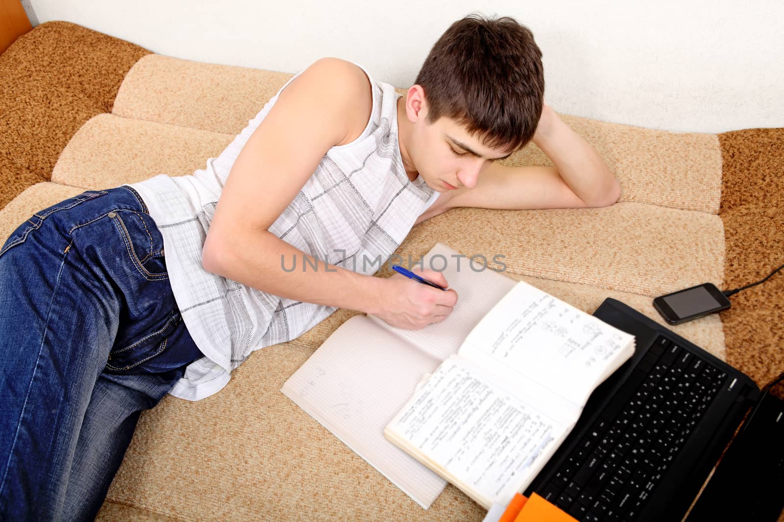 Teenager preparing for Exam by sabphoto