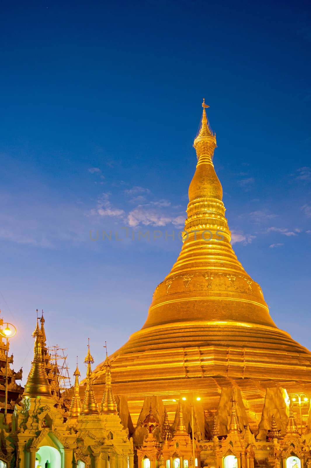 atmosphere of dawn at Shwedagon pagoda in Yagon, Myanmar